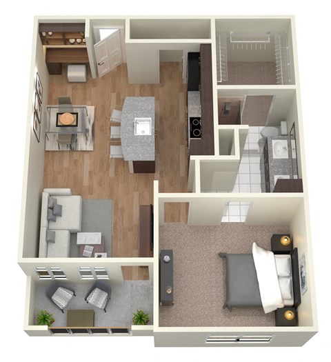 Floor plan for 1 bed, 1 bath, 810 sqft